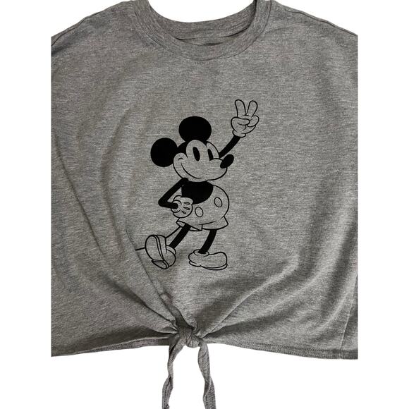 Disney Mickey Mouse Tie-Front Girls Crop Pullover Sweatshirt Gray, Size Small - Picture 2 of 6